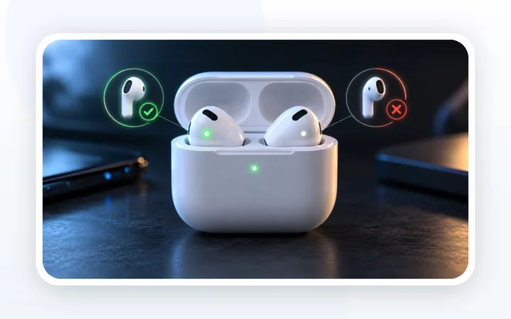 Иллюстрация к статье «Один AirPods не определяется: как отличить проблему наушника от футляра»