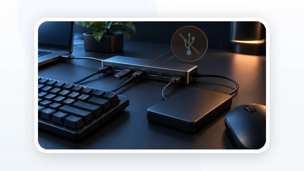 Иллюстрация к статье «USB-устройства отключаются при подключении внешнего диска»